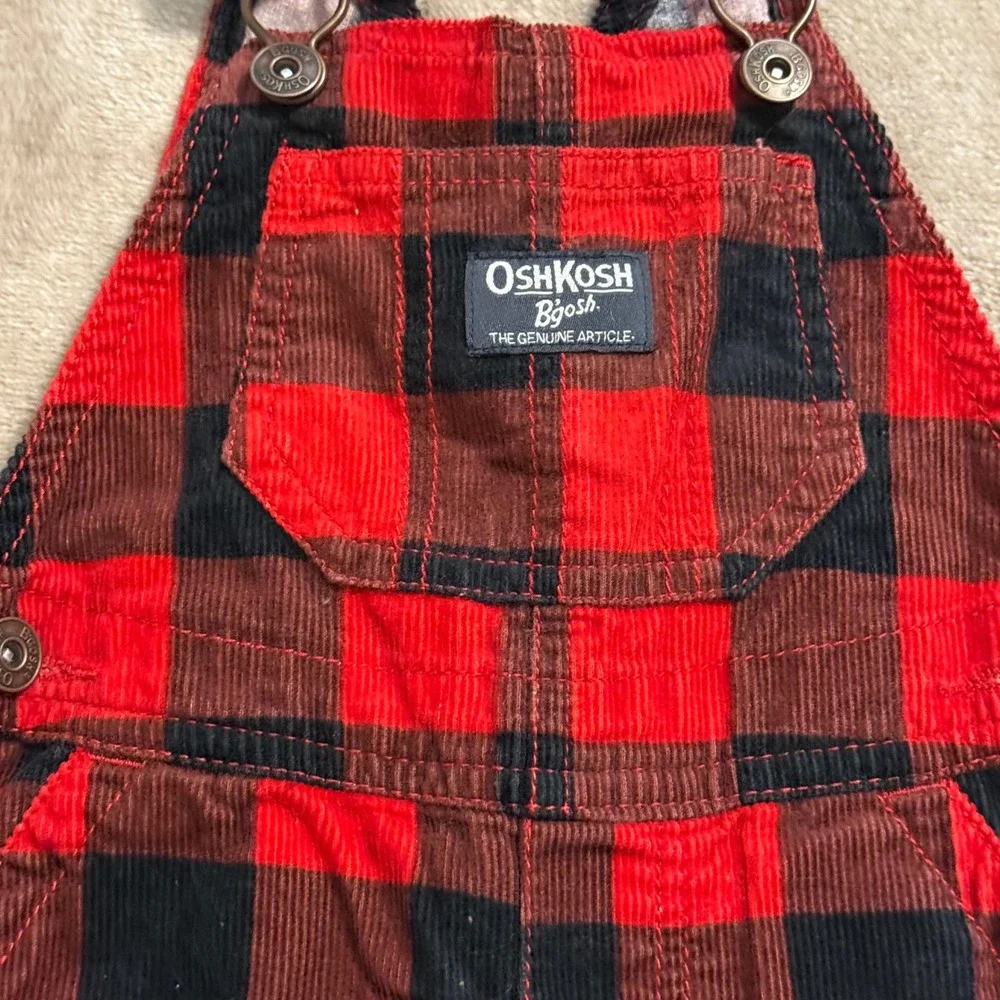 OshKosh Bgosh Baby Boys Red Black Buffalo Plaid Corduroy Overalls 12 Months